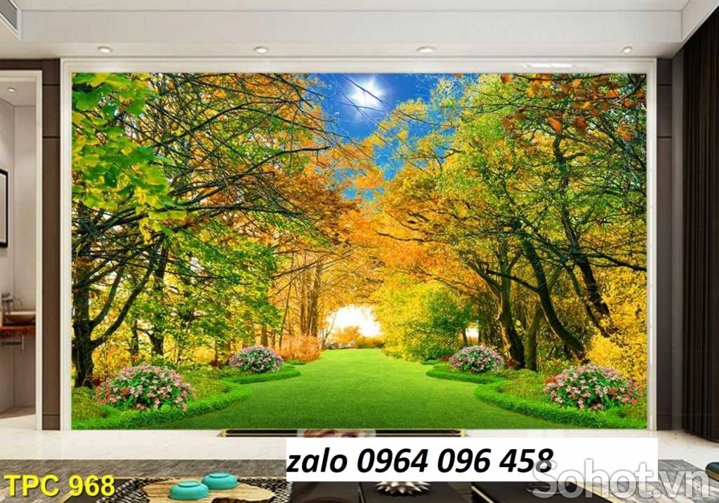 Tranh gạch phong cảnh rừng cây mùa thu 3d ốp tường - XC433