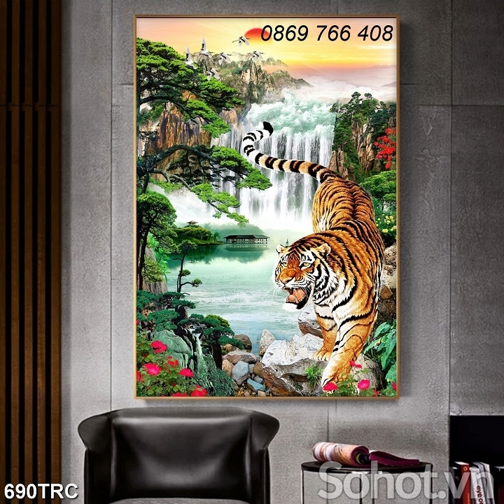 Tranh gạch 3d con hổ-Gạch tranh hổ treo tường