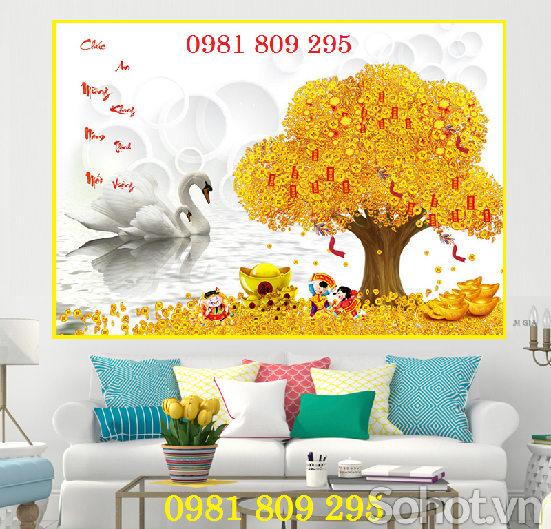 Tranh gạch cây kim tiền đẹp 3d