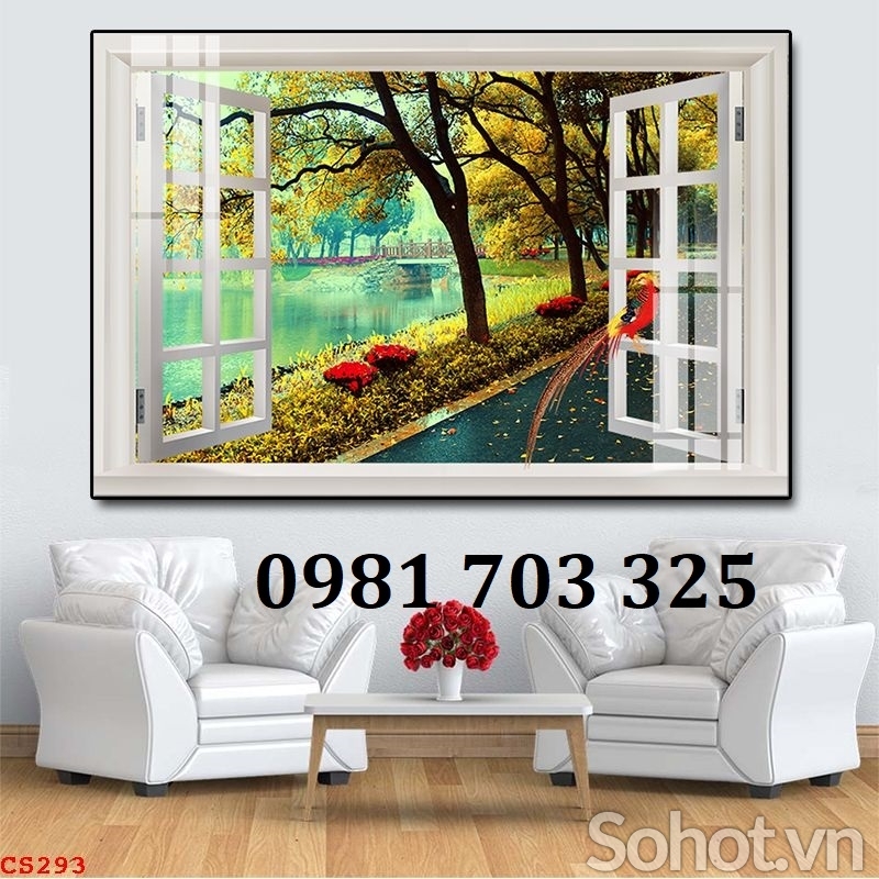 Gạch men cửa sổ 3D dán tường phòng khách