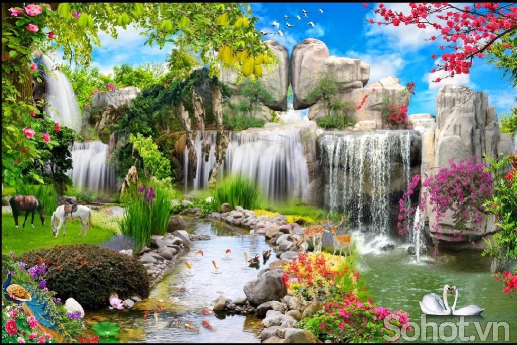 Gạch tranh 3D- tranh sơn thủy hữu tình