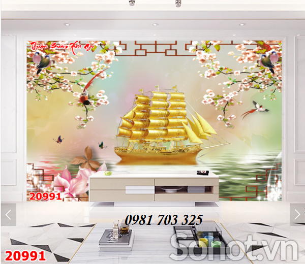 Tranh 3D thuyền buồm-gạch tranh