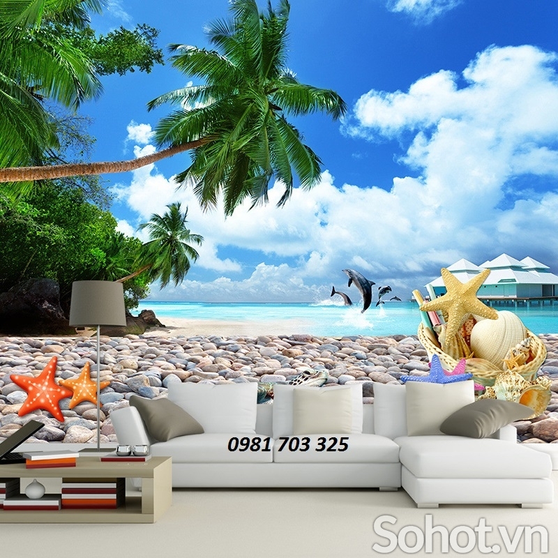 tranh 3D phong cảnh bãi biển- tranh gạch men 3D