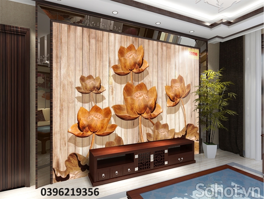Tranh gạch hoa sen 3D trang trí