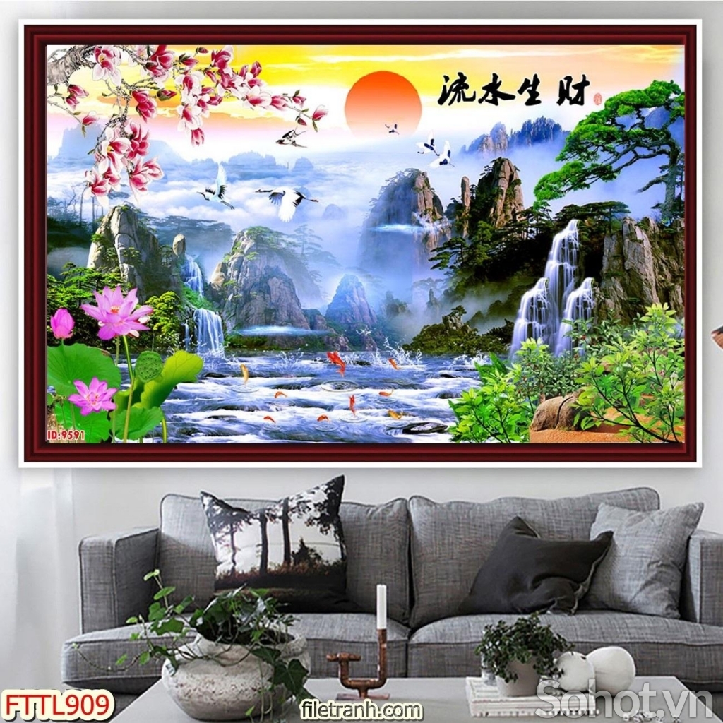 Tranh 3D- Tranh gạch thác nước