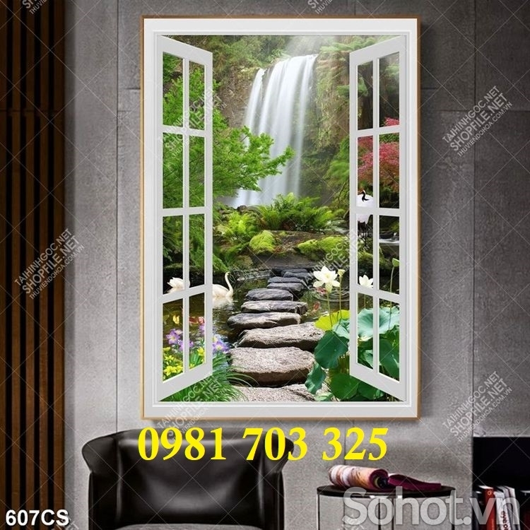 Tranh gạch cửa sổ 3D khổ đứng