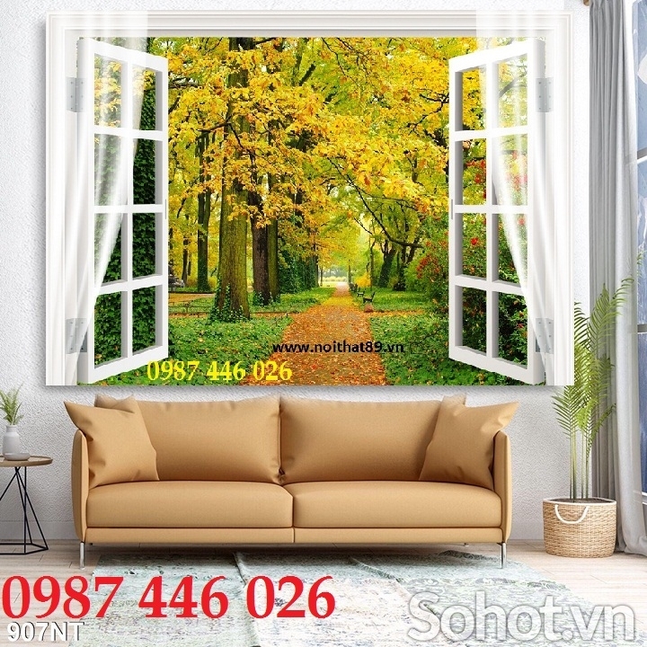 Gạch tranh cửa sổ ốp tường phòng khách