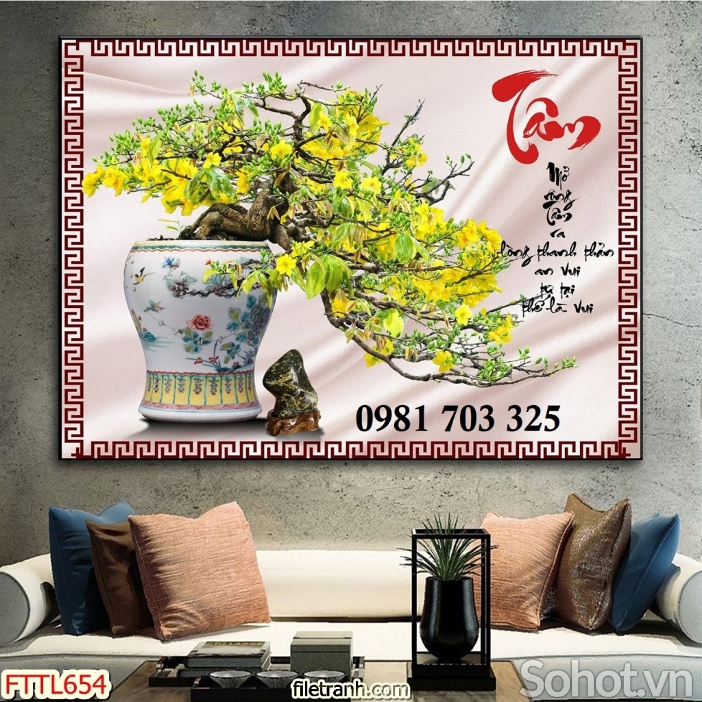 Tranh gạch hoa mai vàng dán tường