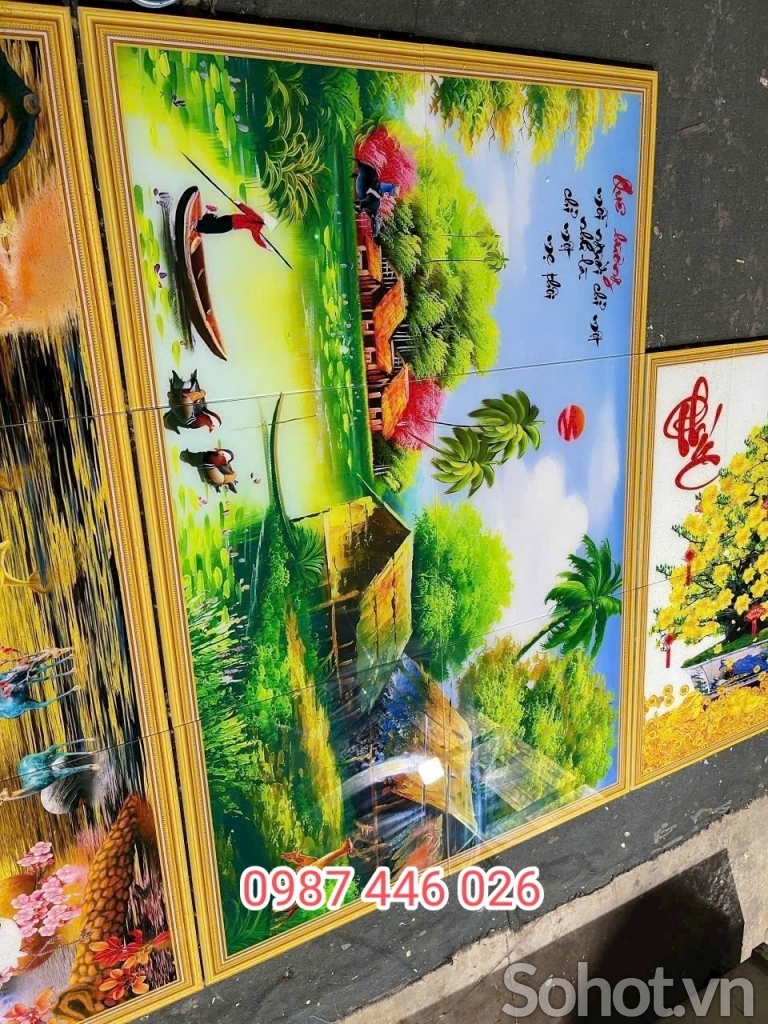 Gạch tranh phong cảnh làng quê