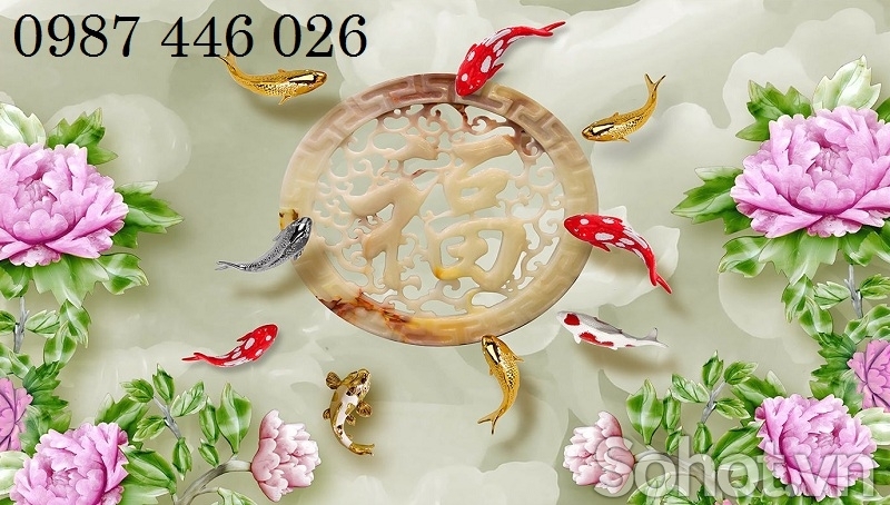 Tranh gạch men cá chép vàng 3d HP8384