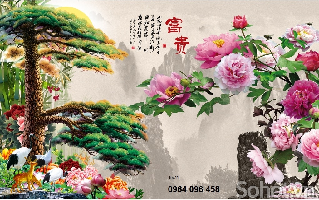 gạch tranh 3d cây tùng