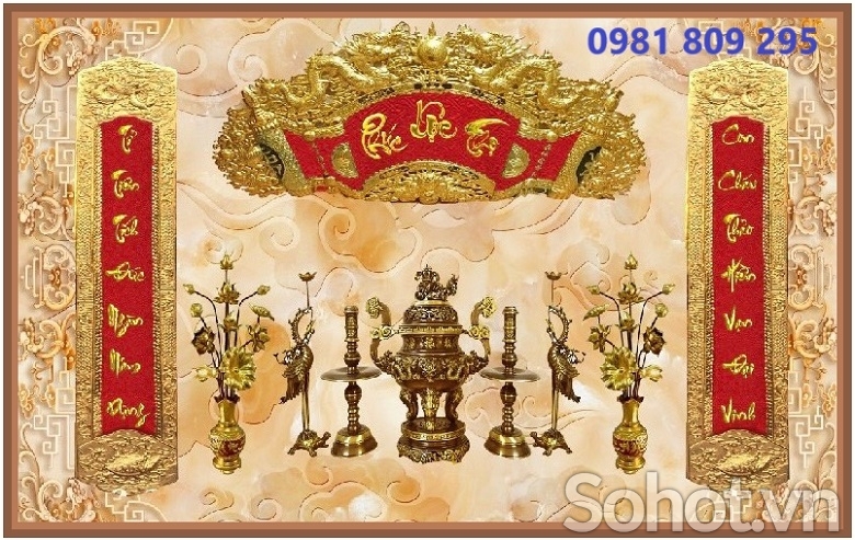 Tranh gạch phòng thờ gia tiên