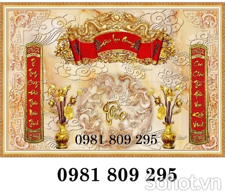 Gạch tranh chữ phúc ban thờ