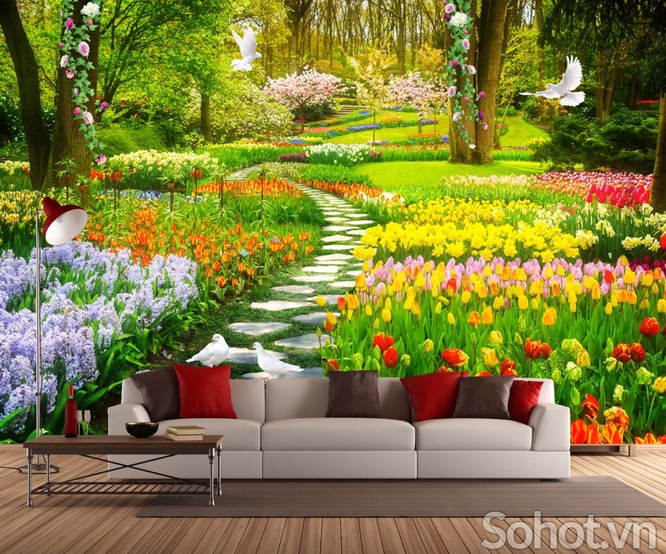 Tranh gạch 3d vườn hoa gạch tranh 3d ốp tường - 8433XP
