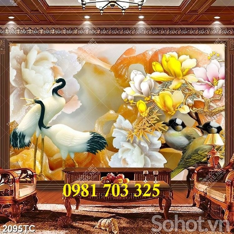 Tranh tùng hạc 3D, gạch tranh phong thủy
