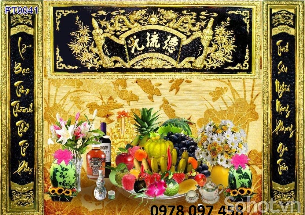 Gạch tranh họa tiết câu đối phòng thờ