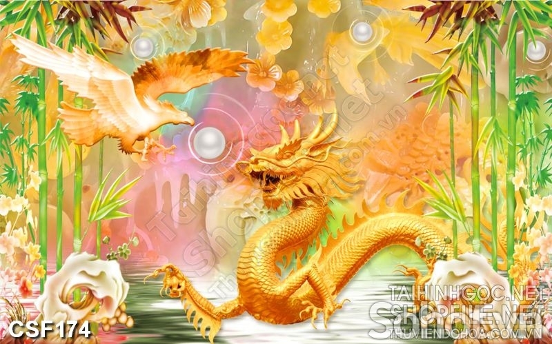 Tranh gạch 3d ốp tường rồng phượng - 789B