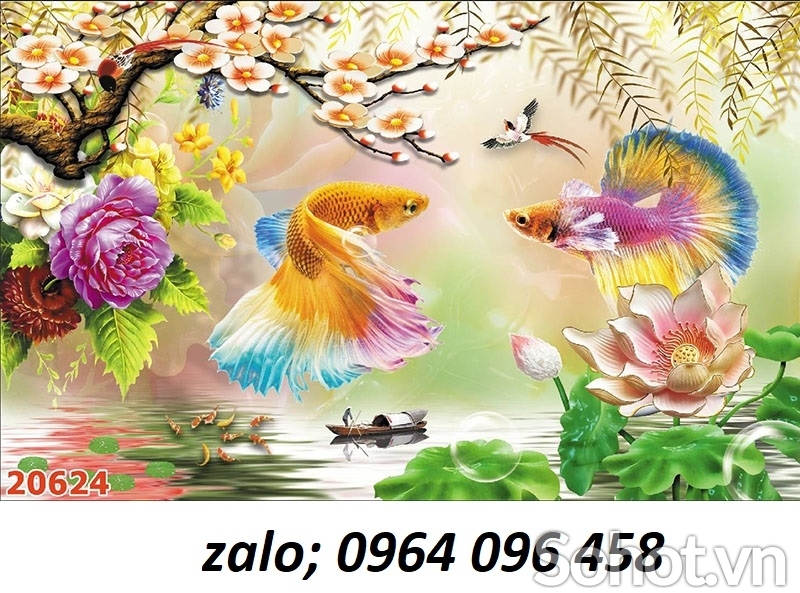 Tranh cá chép 3d - tranh gạch 3d cá chép - BMN544