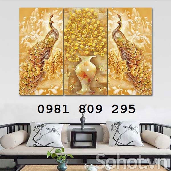 Tranh gạch chim công ốp phòng khách HP745