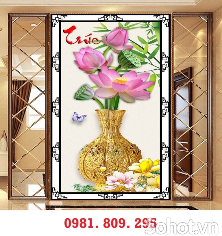 Tranh gạch bình hoa trang trí sảnh