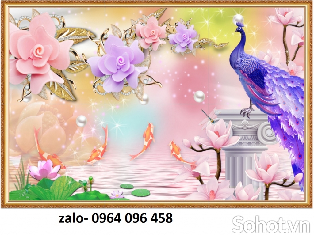 Tranh gạch 3d hoa mẫu đơn phong thủy - KDCV54