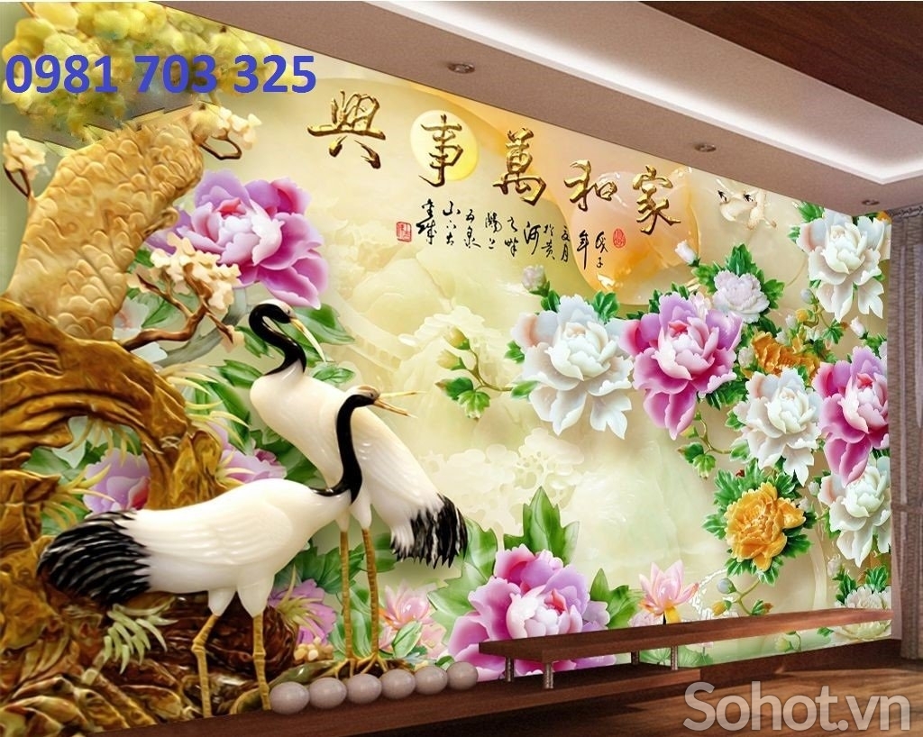 Tranh gạch 3D tùng hạc