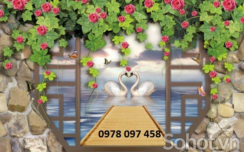 Tranh dán phòng khách - gạch tranh