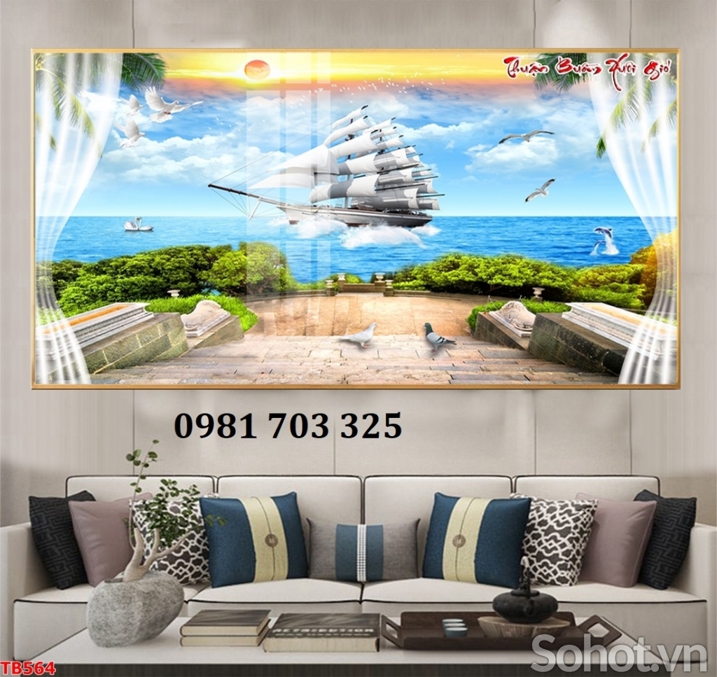 Gạch tranh trang trí thuyền buồm