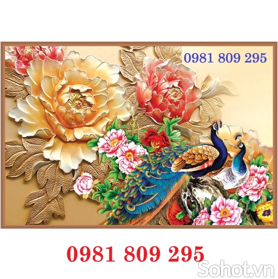 mẫu gạch tranh chim công 3d vợ chồng