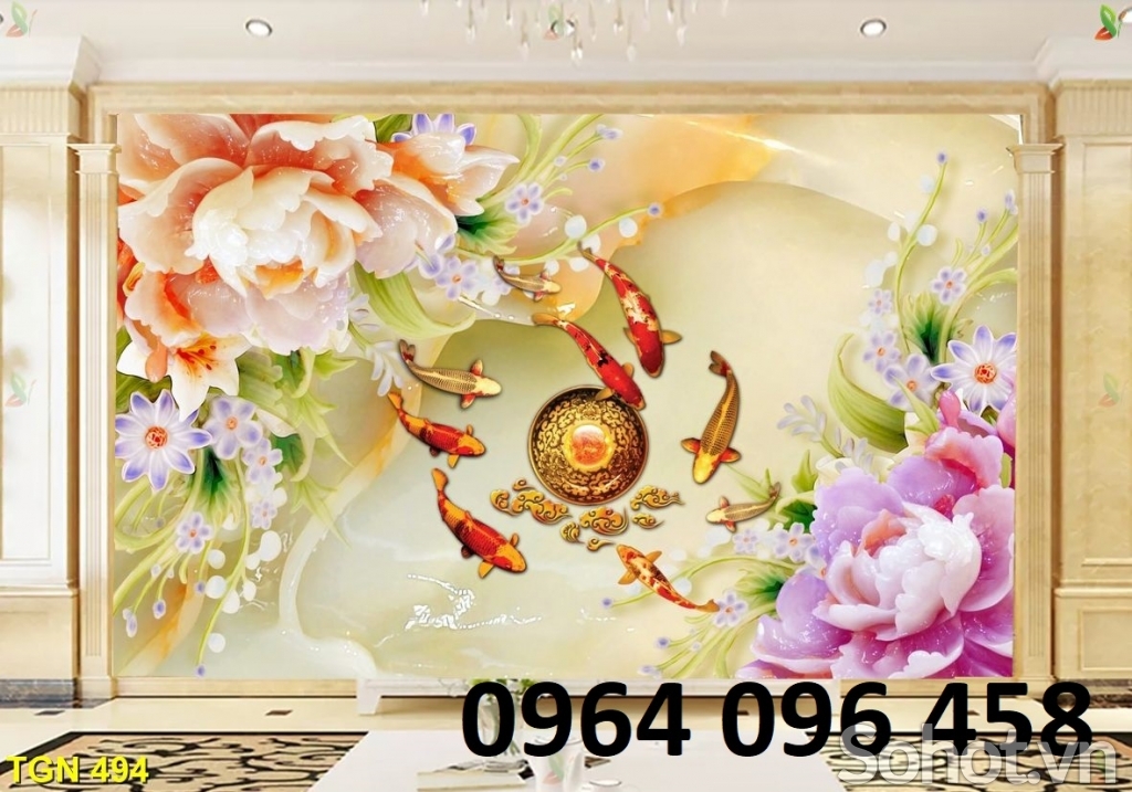 Tranh gạch 3d cửu ngư quần hội - DVV322