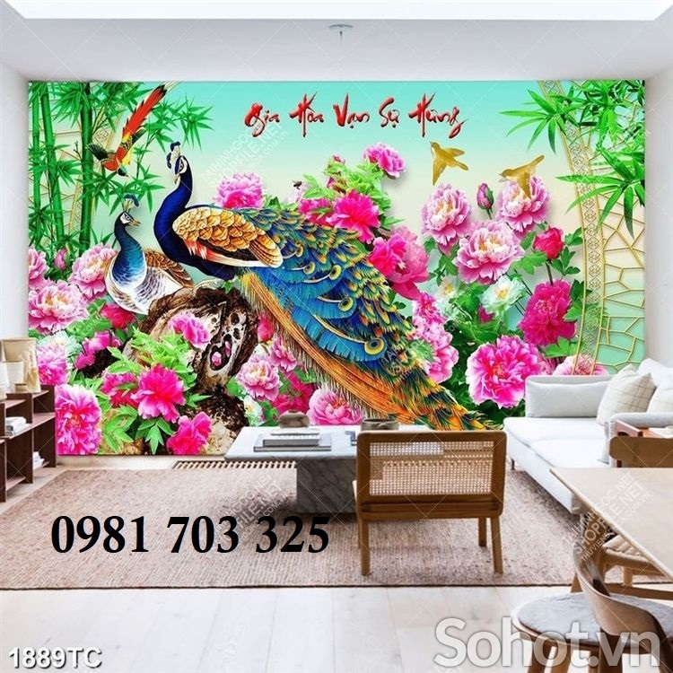 Tranh gạch mẫu đơn cao cấp trang trí