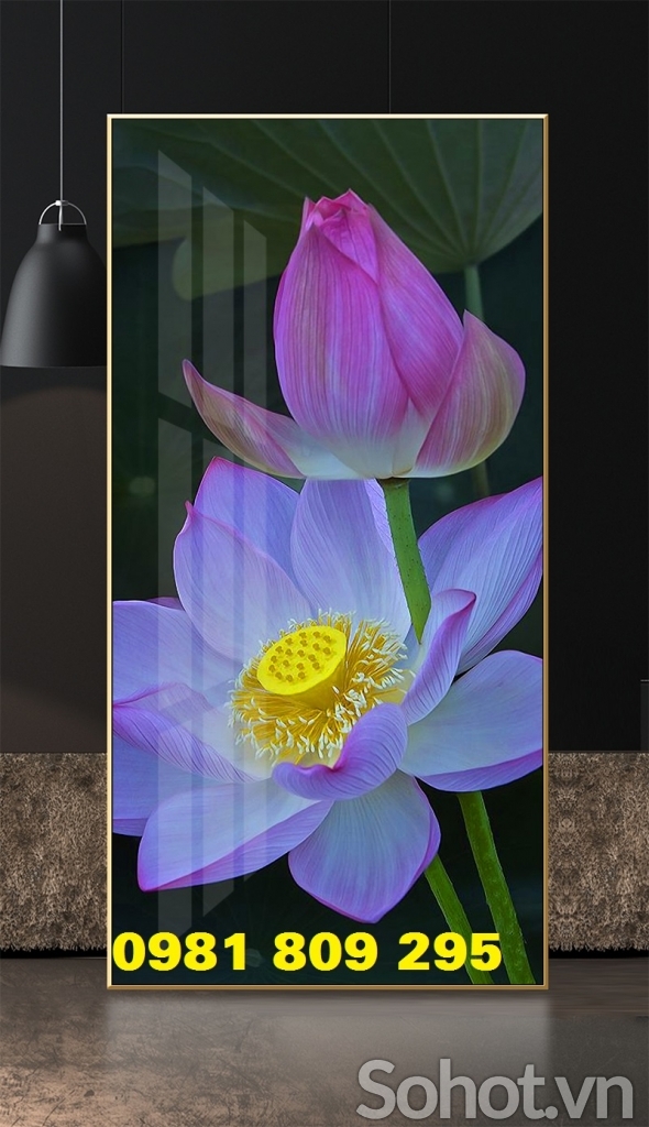 Tranh gạch khổ đứng hoa sen 3d GD765