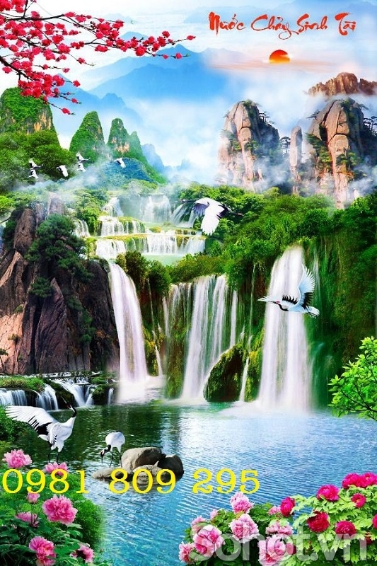Tranh thác nước - gạch tranh 3d ốp tường