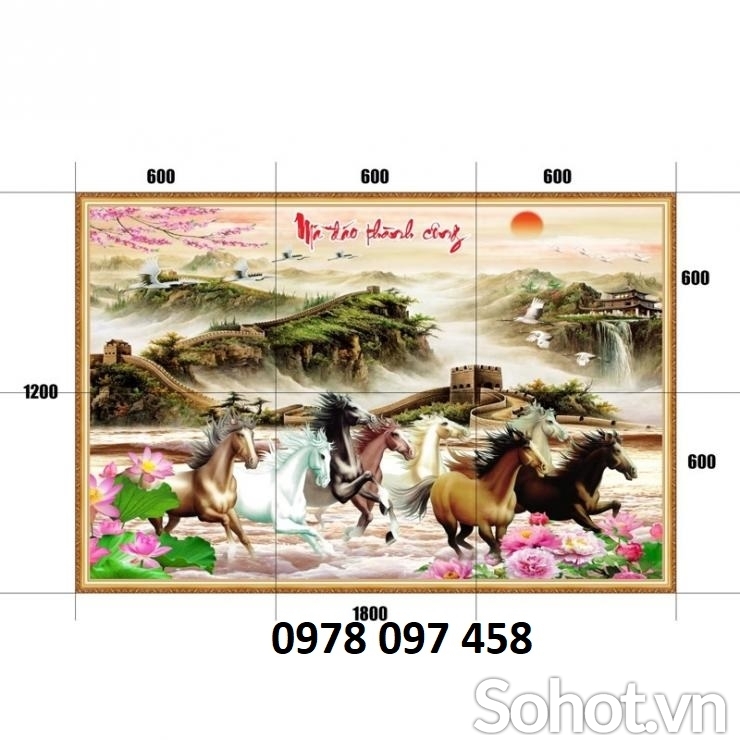 Tranh 3d họa tiết 8 chú ngựa