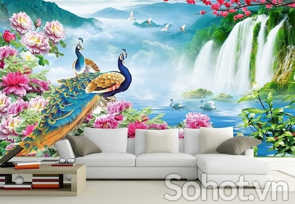 tranh gạch men 3d chim công - FĐ32