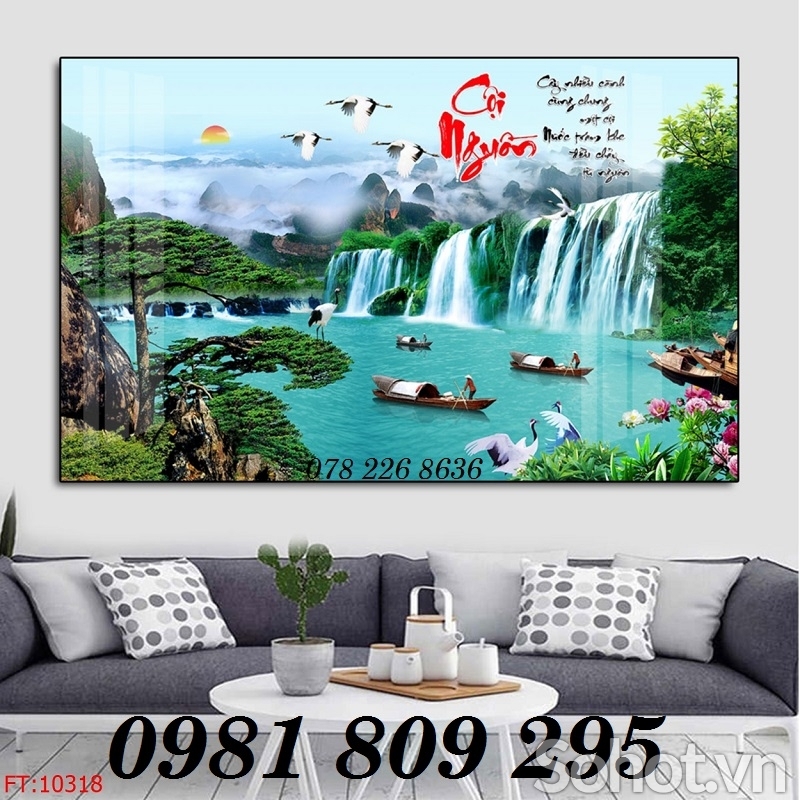 Tranh gạch 3d thác nước phong thủy - gạch tranh 3d