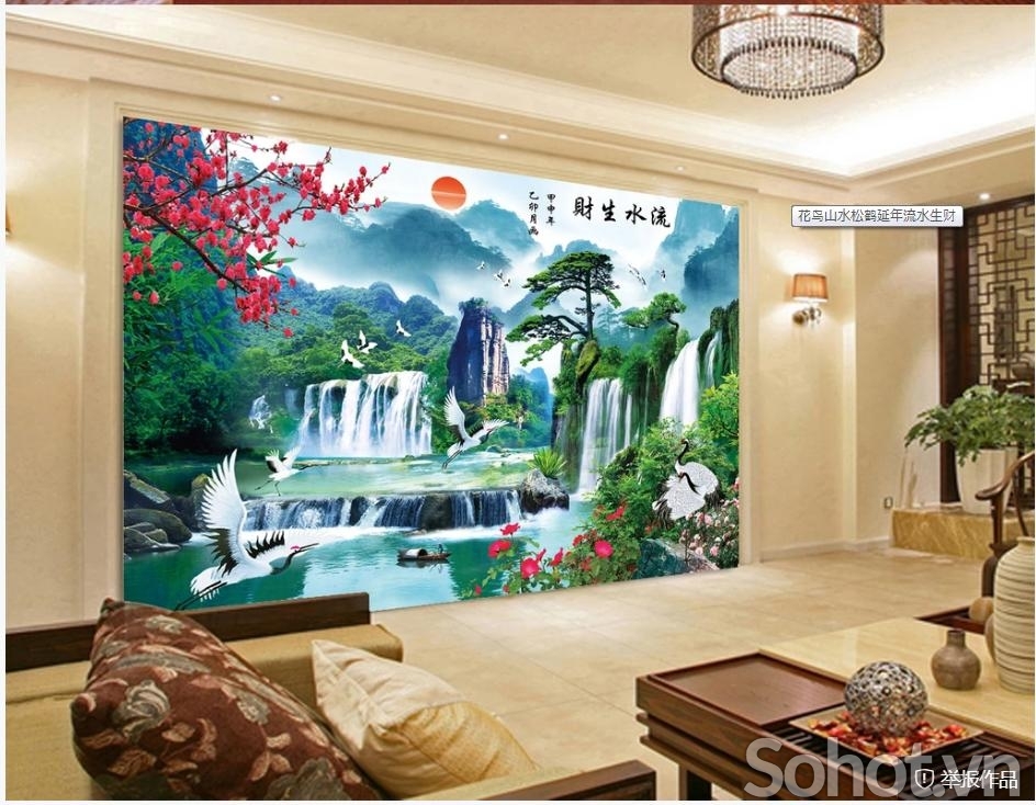 Gạch tranh phong cảnh phòng khách