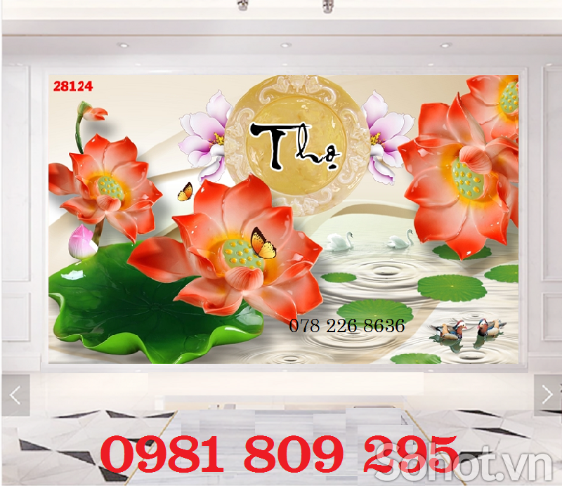 Mẫu tranh gạch - gạch tranh 3d hoa sen
