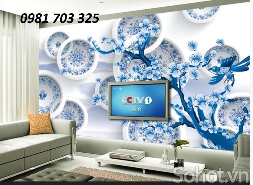 tranh gạch 3D ốp tường phòng khách