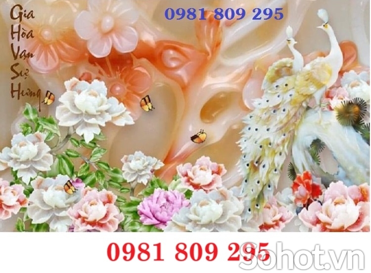 Tranh gạch đẹp hoa mẫu đơn 3D ốp tường