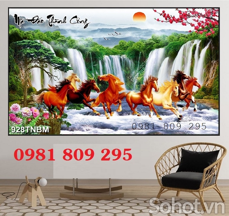 Tranh gạch men tường 3d bát mã HP878