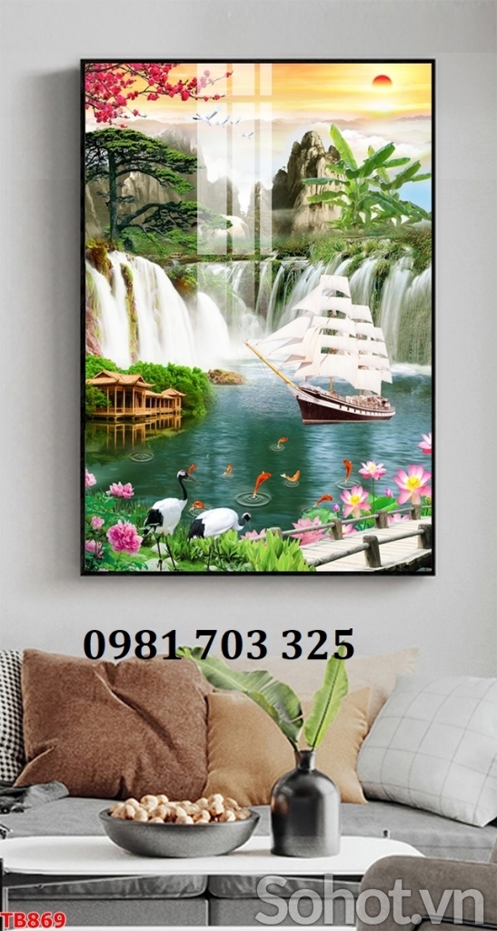 Gạch tranh phong thủy thuyền buồm 3D