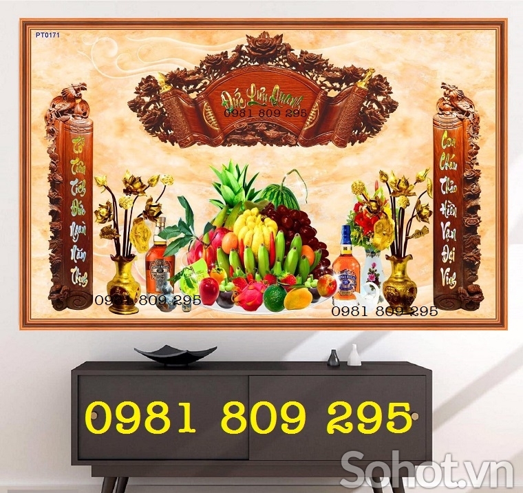 Mẫu tranh gạch 3d câu đối phòng thờ