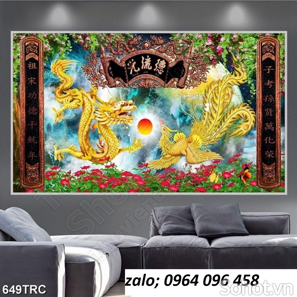 Gạch men trang trí -tranh gạch 3d rồng phượng - 853XC