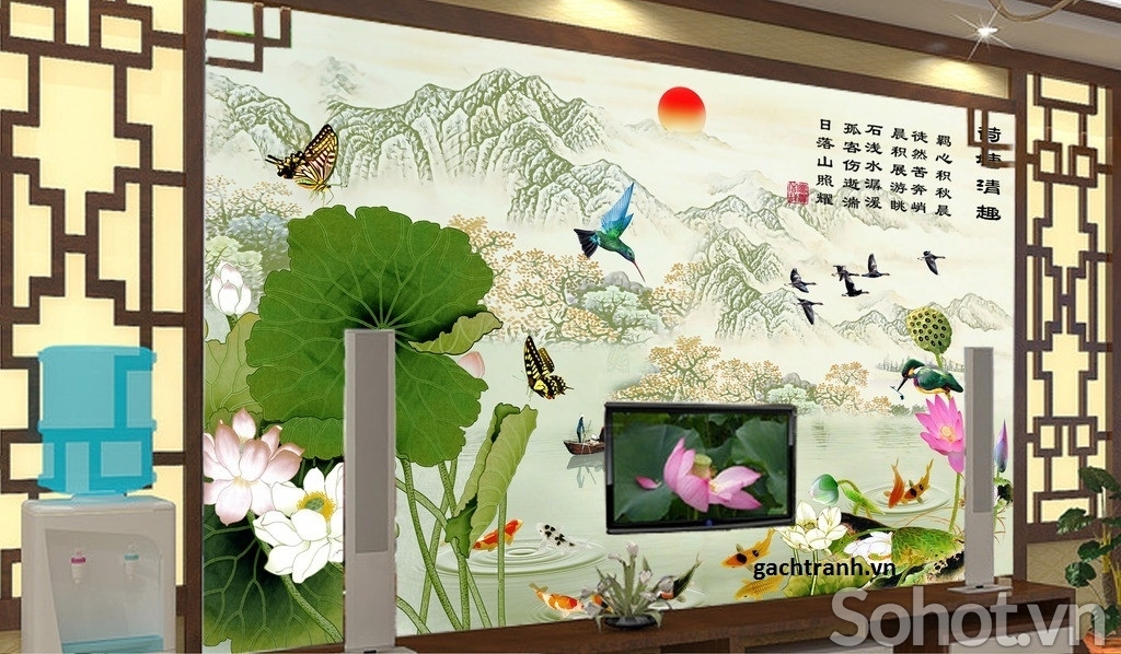 Tranh gạch 3d dán tường phòng khách
