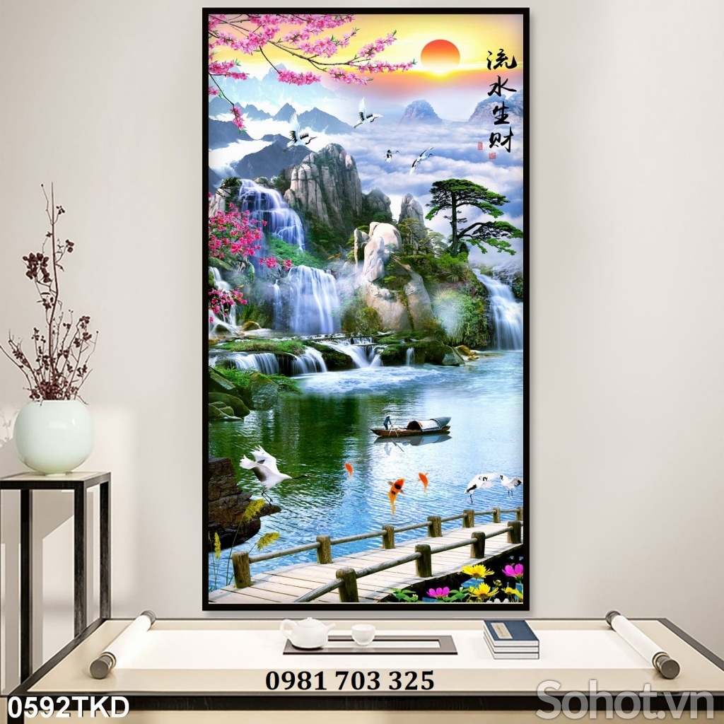 Tranh gạch phong cảnh 3D dán tường đứng