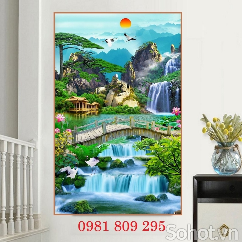 Tranh gạch ốp tường thác nước