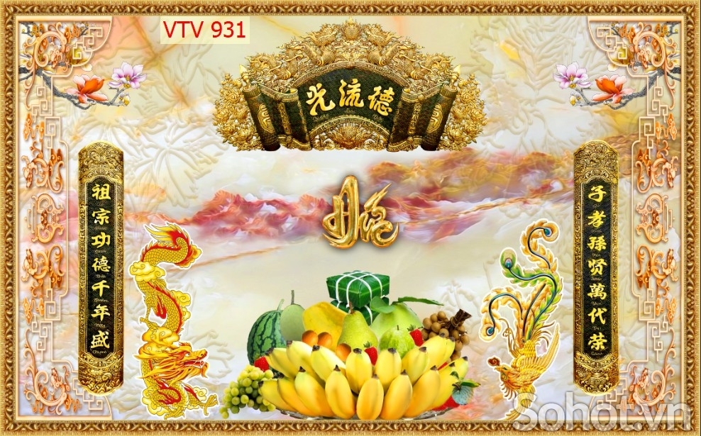 Phòng thờ gia tiên - gạch tranh dán tường