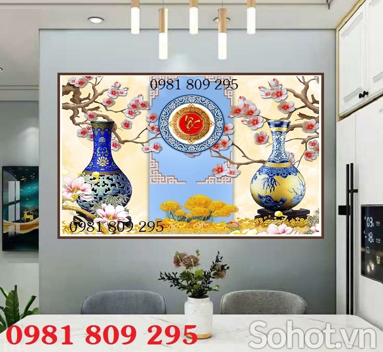 Tranh gạch bình hoa 3d