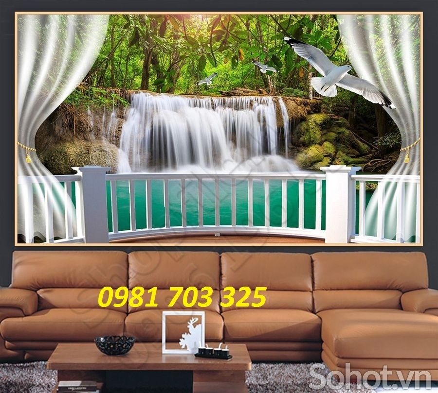 tranh 3D phòng khách, gạch tranh cửa sổ